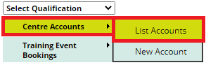 Centre Accounts - List Accounts
