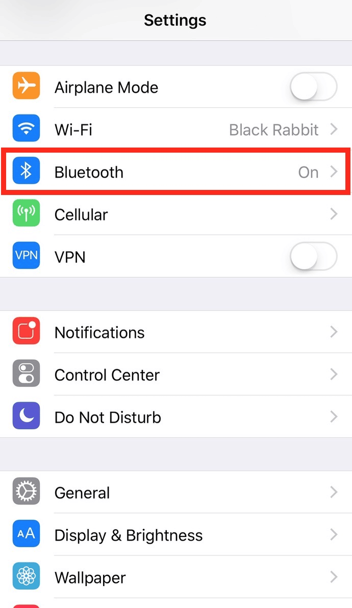 Go to Settings and tap on Bluetooth