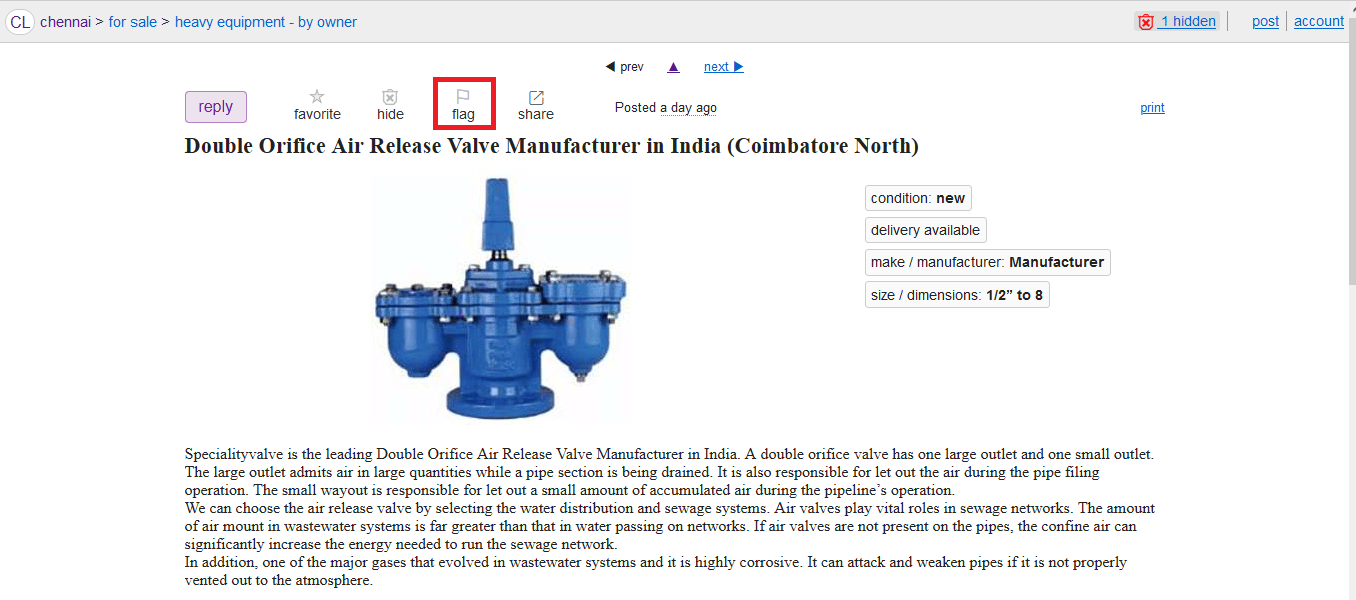 Open the listing that you have identified as fraud and click on the flag icon at the top of the post 