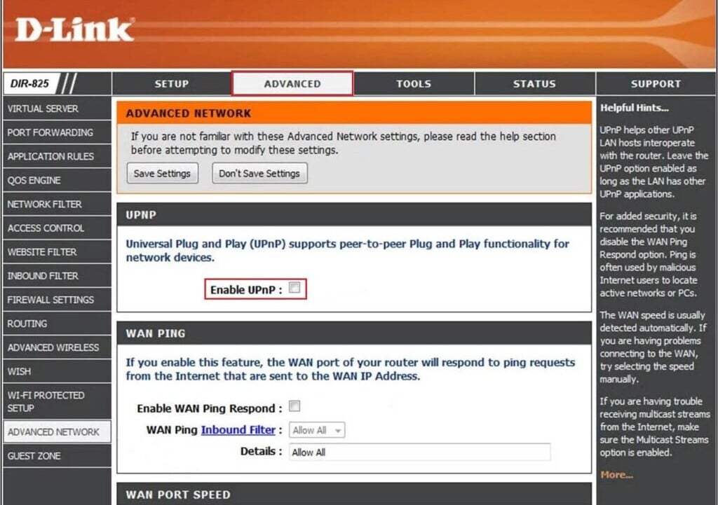 enable upnp