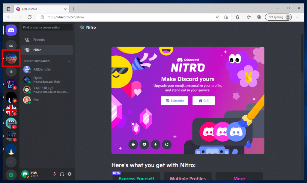 Click on the targeted server