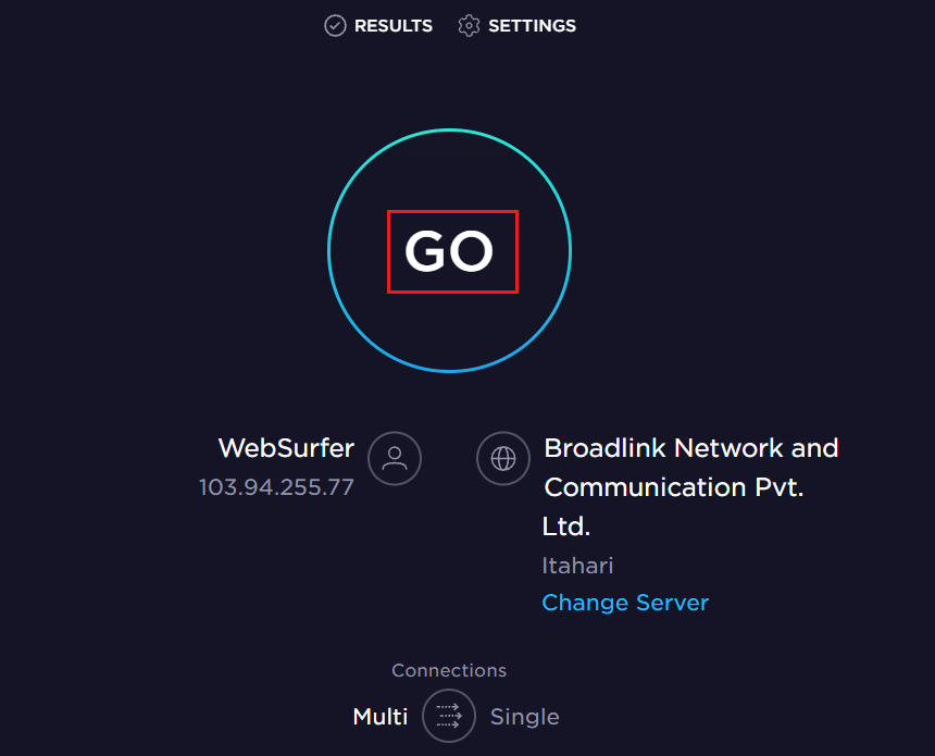 click on GO in speedtest website