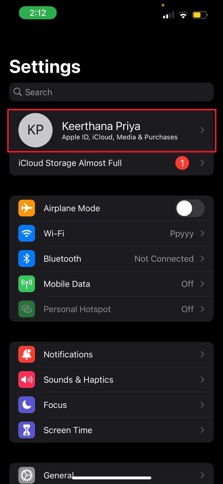 Open the Settings App on your iPhone and click on the Apple ID. 