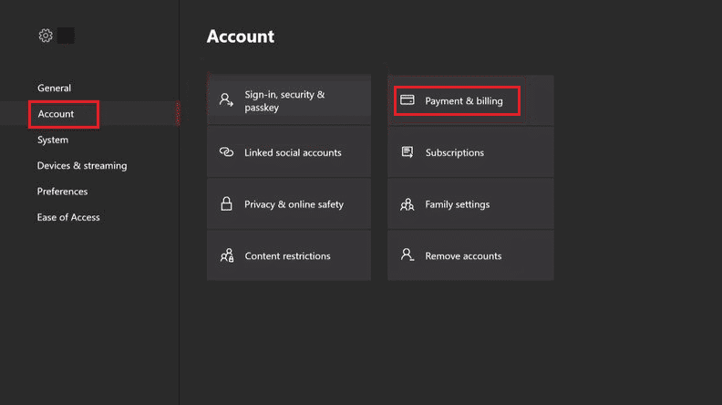 Select Account - Payment & billing | How to Cancel Xbox Pre Order
