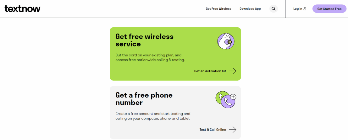 Textnow Get started page