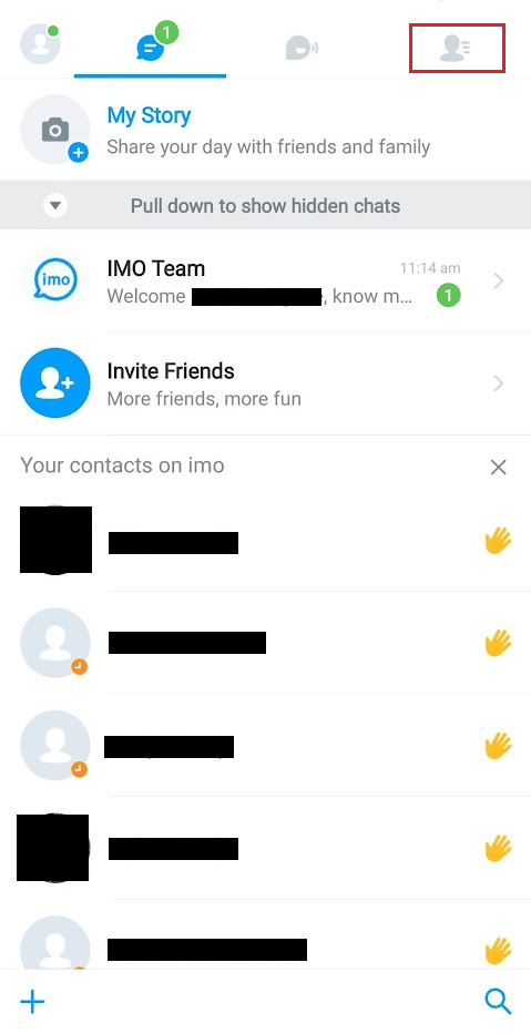 Tap on the Contacts tab from the top right corner of the screen