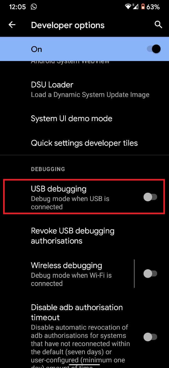 enable usb debugging