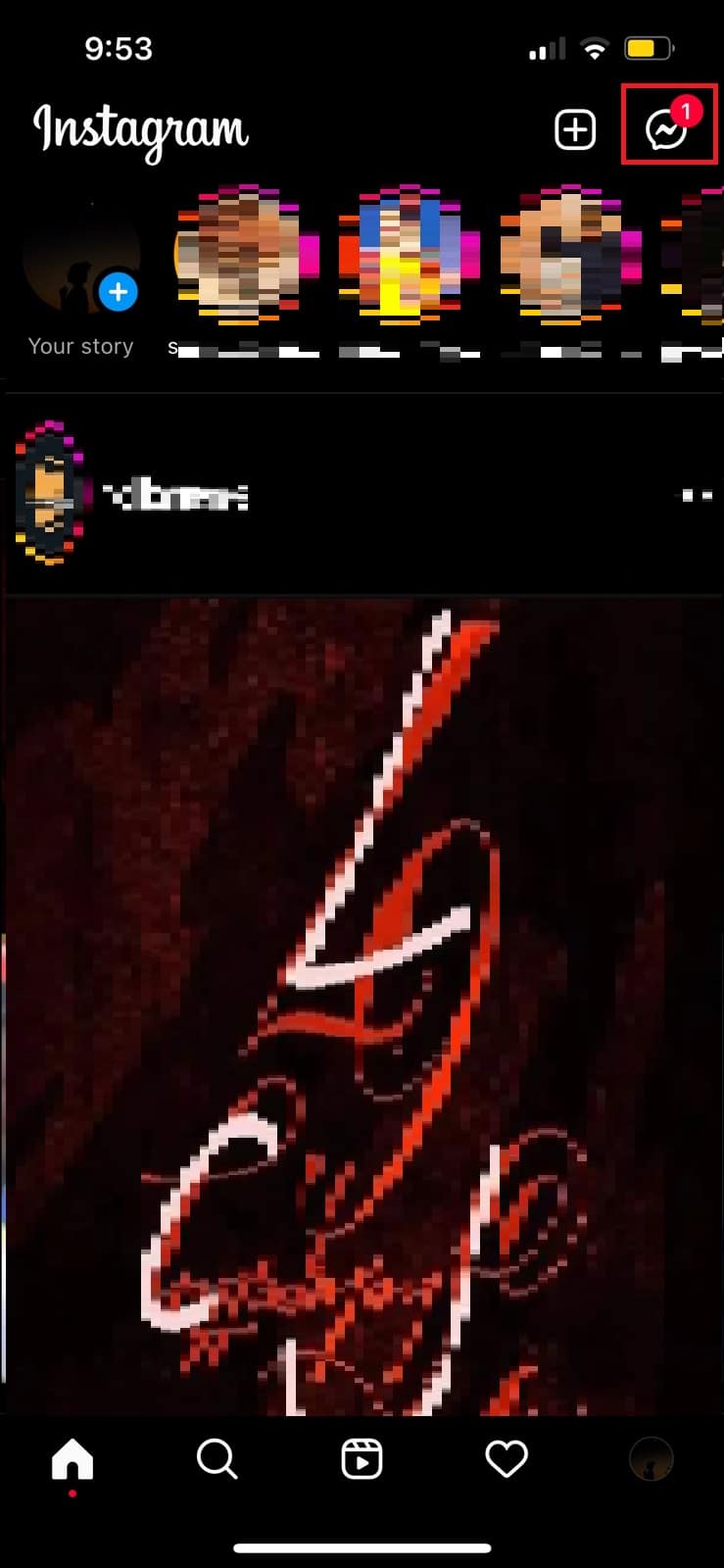 Tap on the arrow symbol in the top-right corner of Instagram.