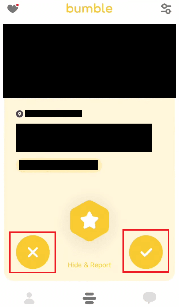 tap on the Checkmark icon or Cross icon to like or dislike the profile, respectively