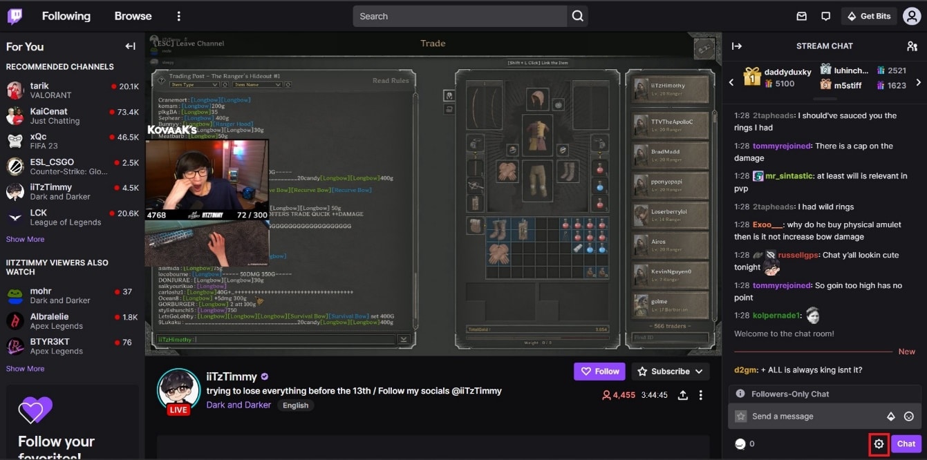 to open Chat settings. In the lower right corner of the chat panel, click on the gear icon.
