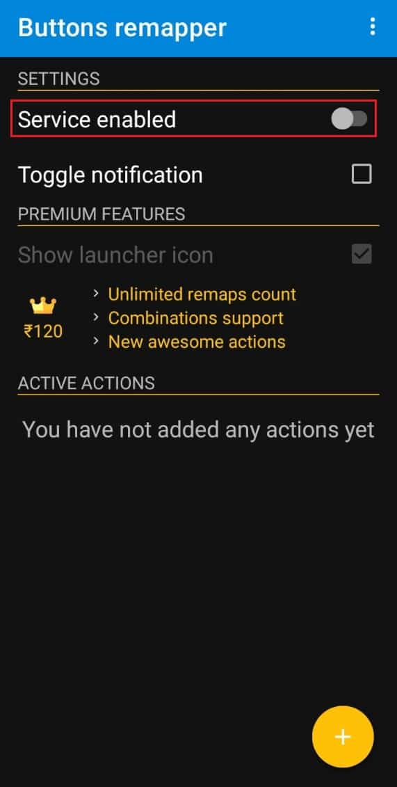 toggle on Service enabled in Buttons Remapper app