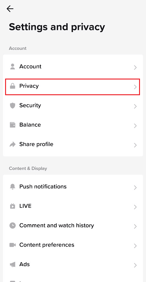 tap on Privacy