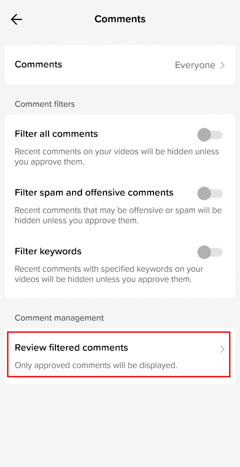 Tap on the Comments - Review filtered comments option