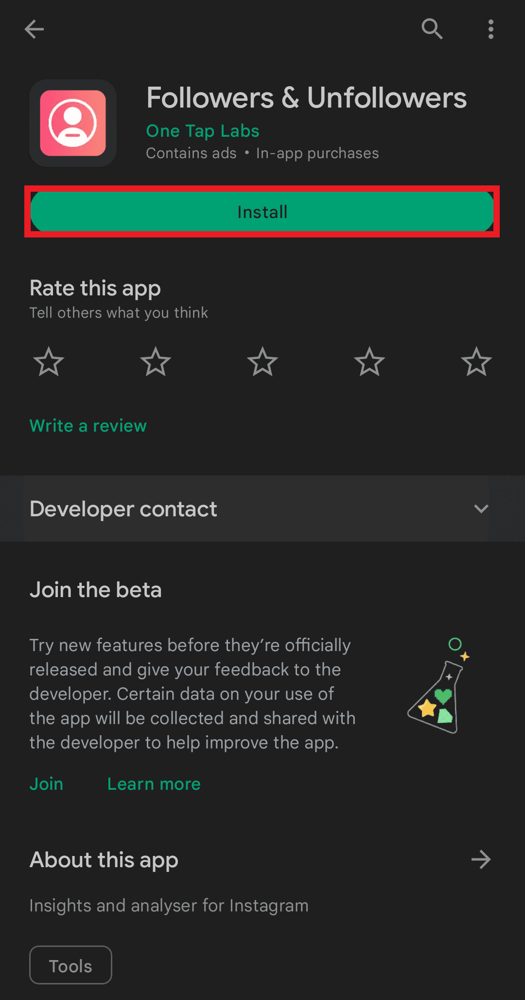 tap on install