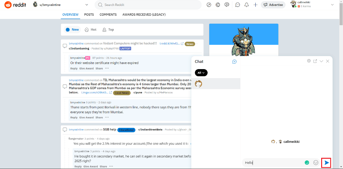 click the send button to send it to the recipient. | How to PM on Reddit