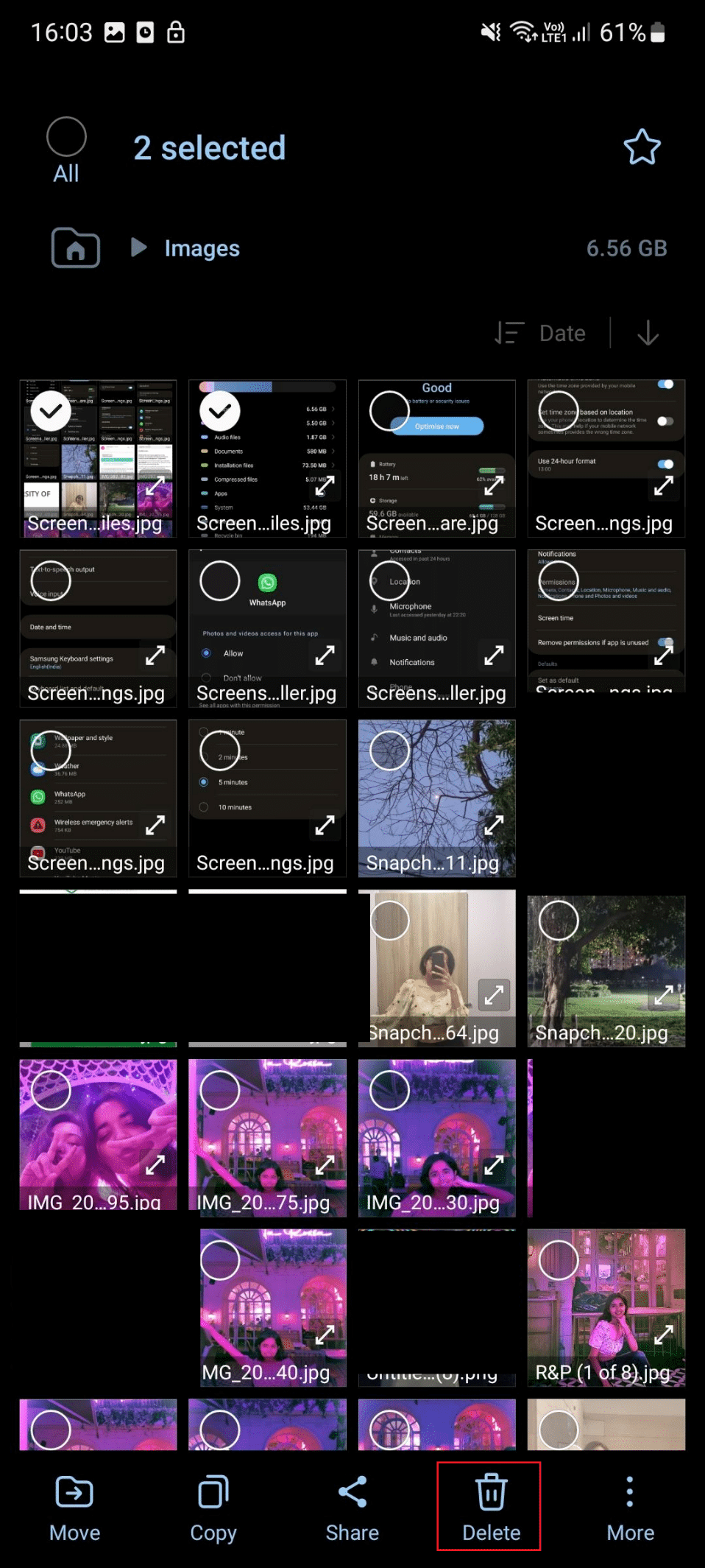 delete for images
