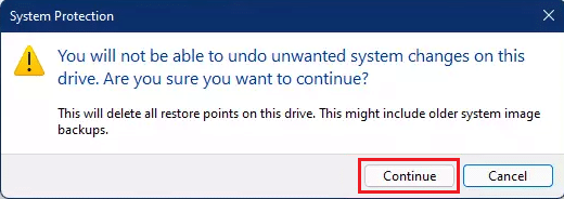 Click on Continue from the popup to confirm the action