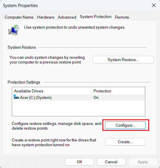 Click on the Configure... option
