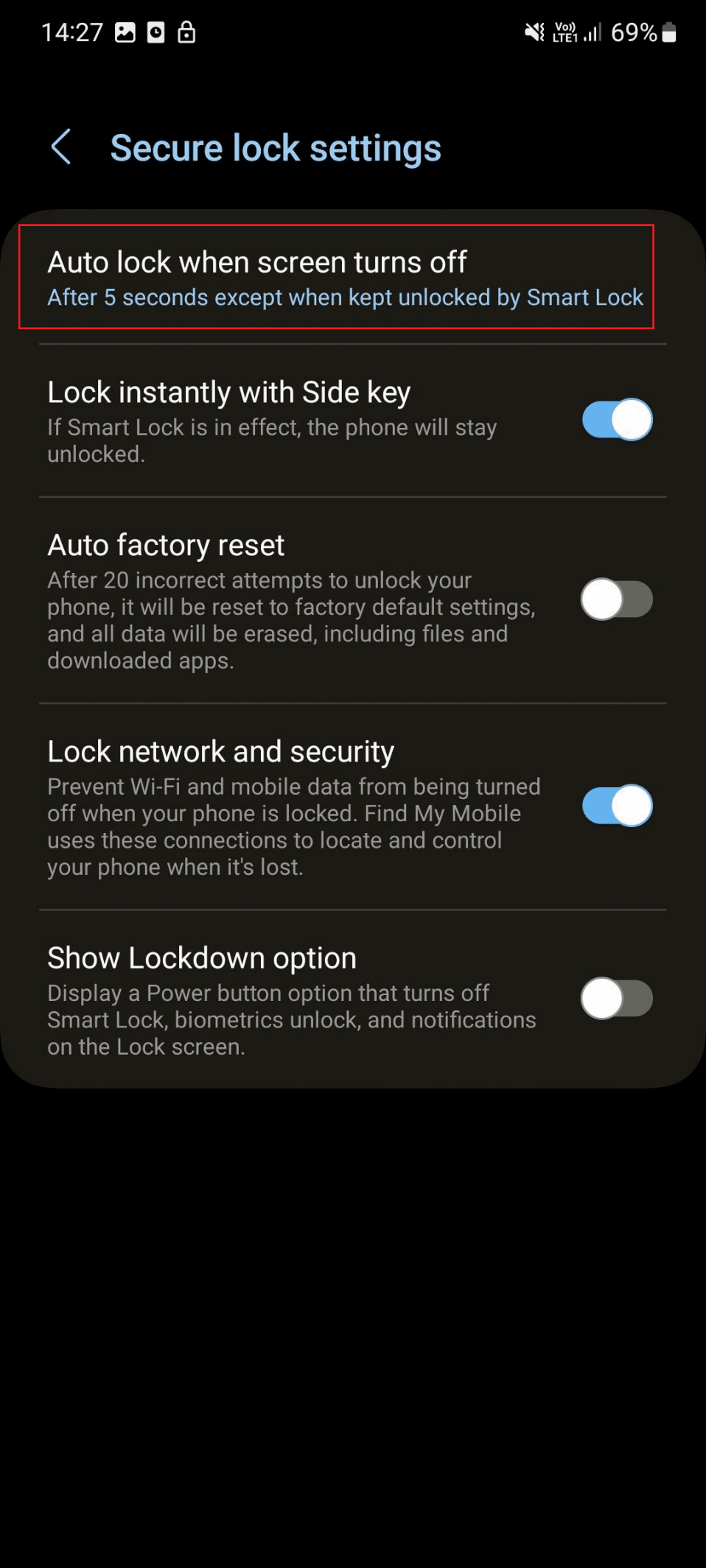 auto lock when screen turns off