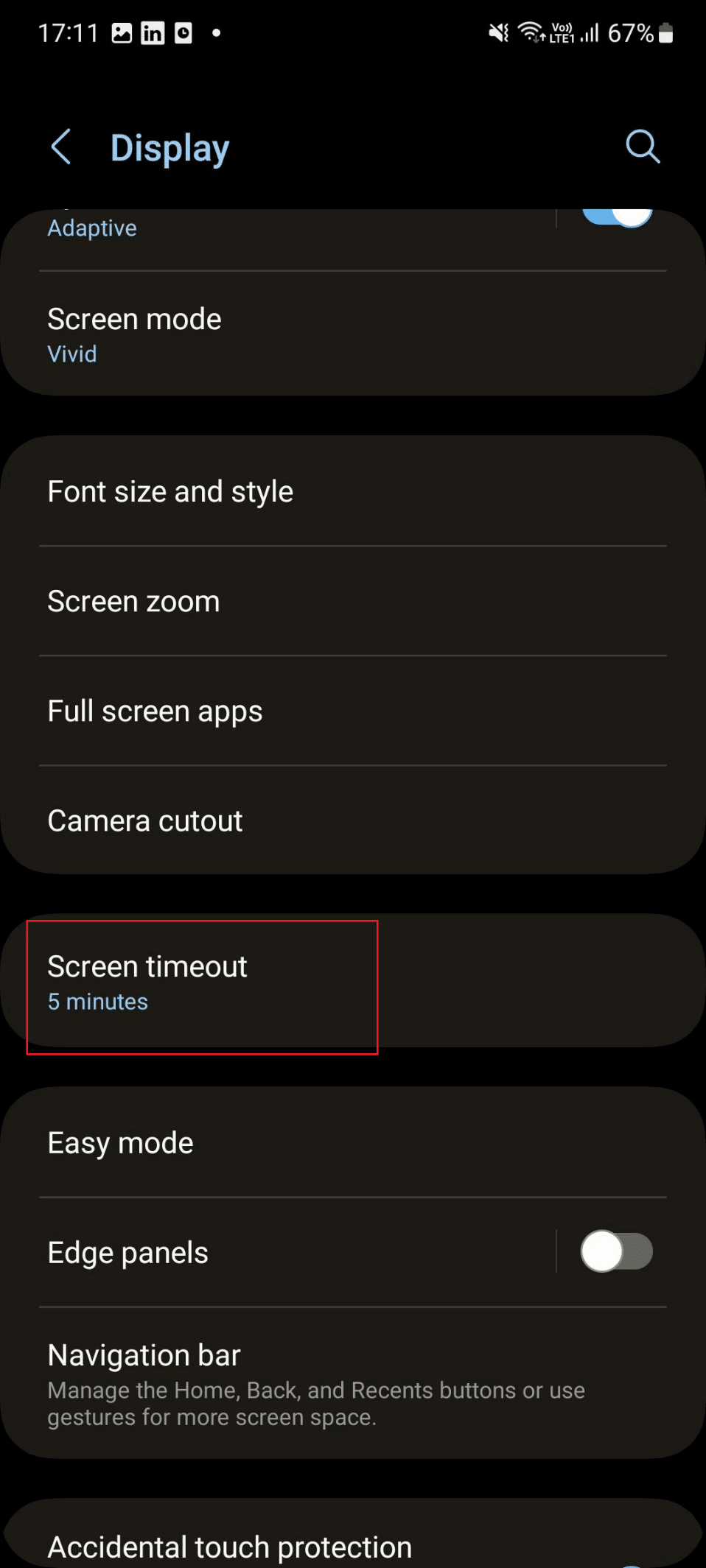 screen timeout s21