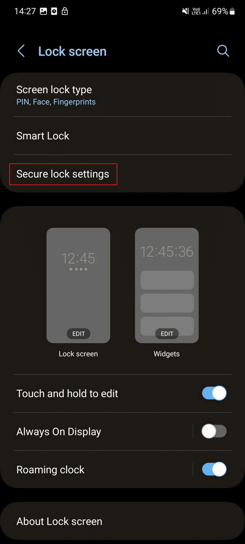 secure lock settings s21