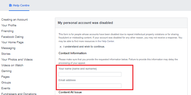 Enter the username and email address