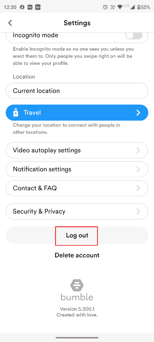 Tap on Log out