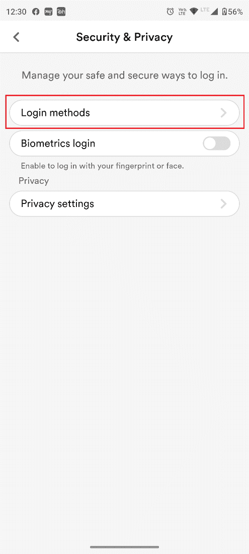 Tap on Login methods. How to Reset Bumble Swipes