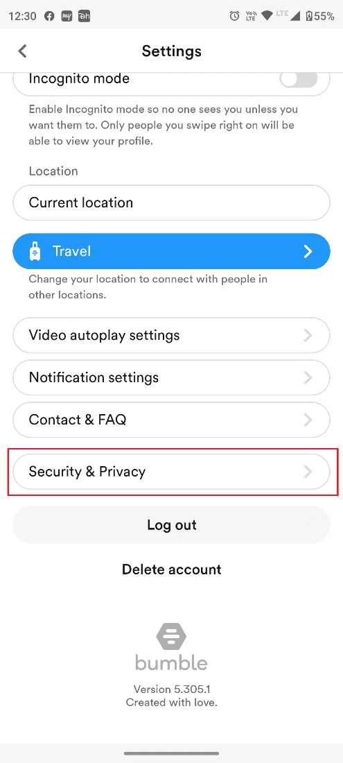 Tap on Security and Privacy. How to Reset Bumble Swipes