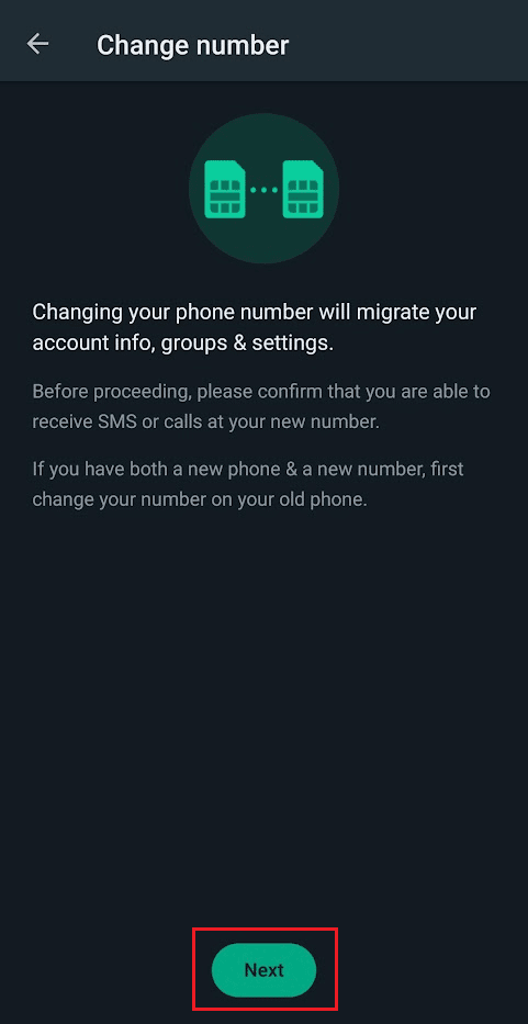 Tap on Change number - Next