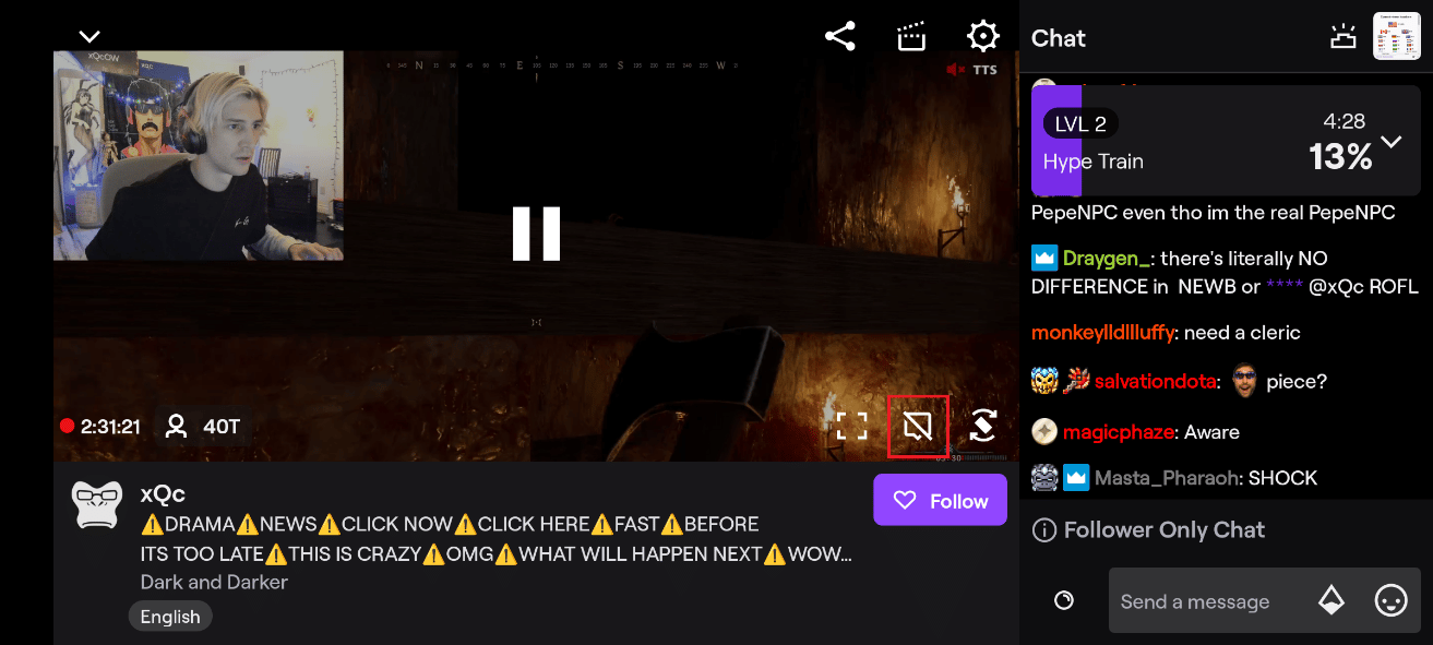 tap on the crossed-out chat icon. This will make the chat disappear.