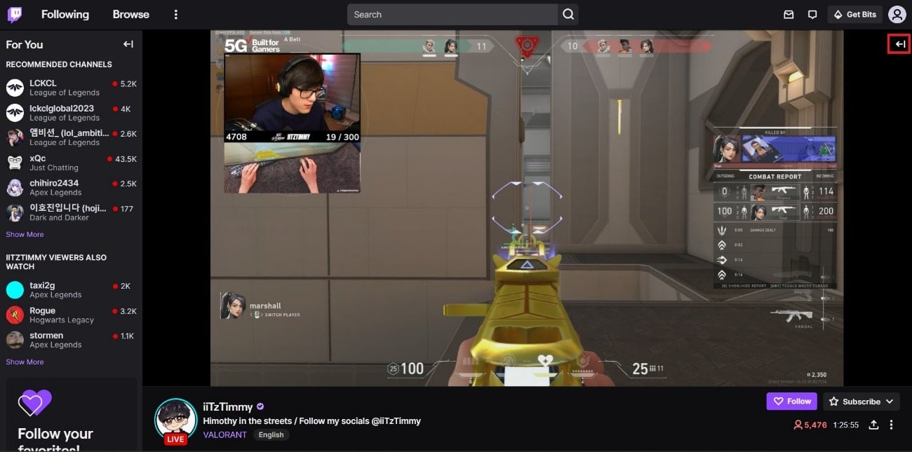 Click on the arrow icon again to maximize the chat window | | How to Hide Chat on Twitch