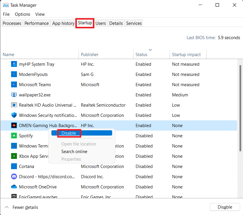 disable apps from Startup tab in Task manager