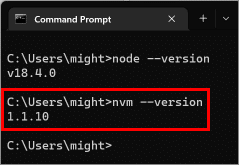 Now, type nvm version and press Enter to check if nvm has installed correctly.