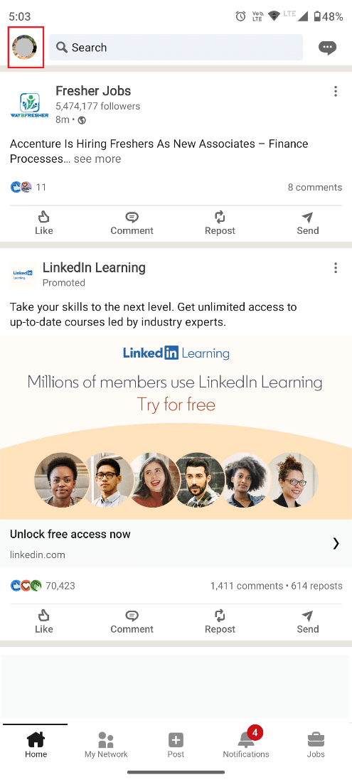 Tap your profile photo at the top left corner.
