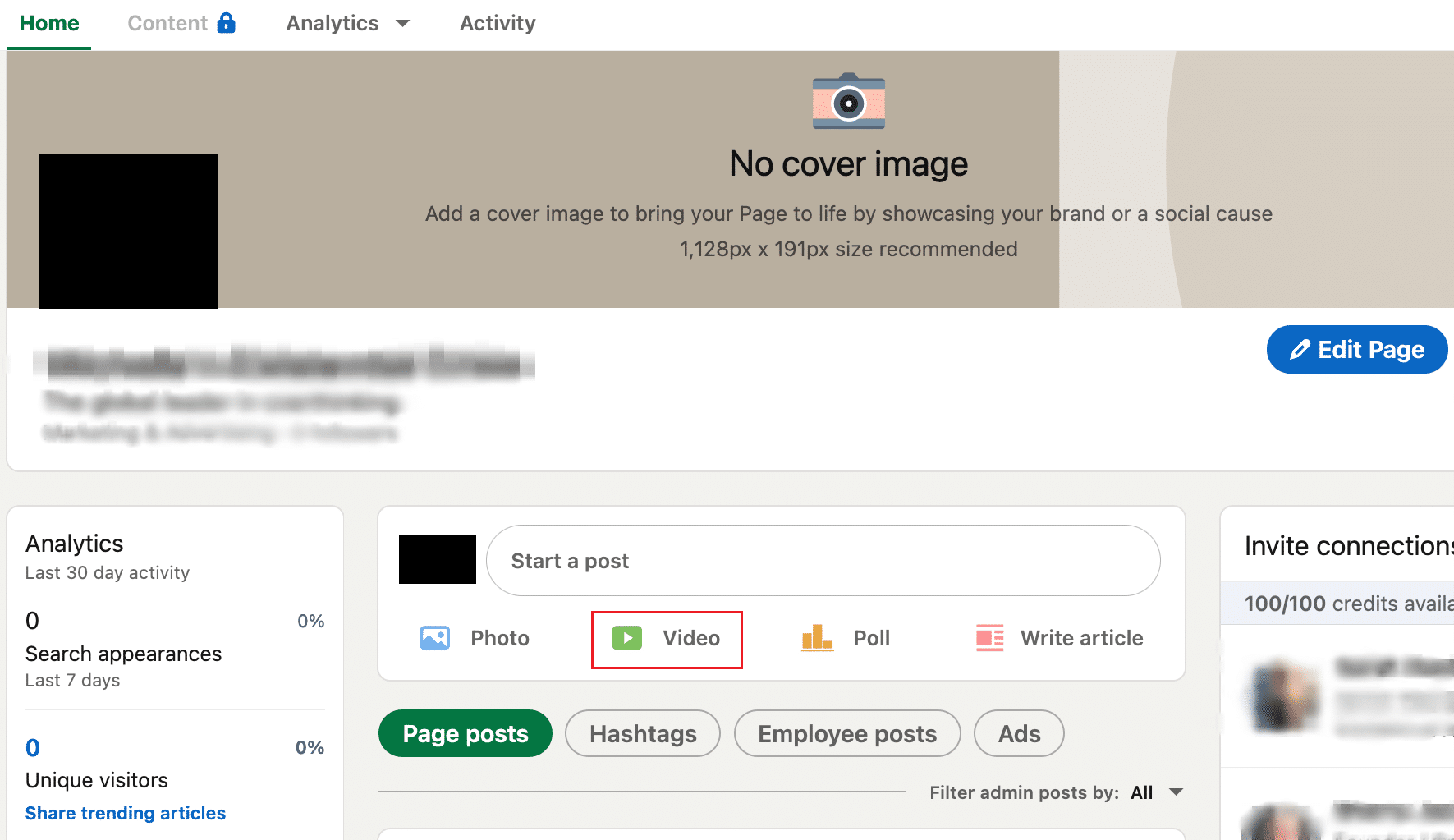 Go to your LinkedIn main company page and click on the Video option | How to Post a YouTube Video on LinkedIn