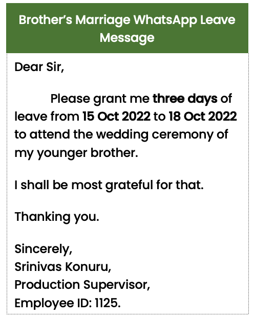 Brother Marriage Leave SMS