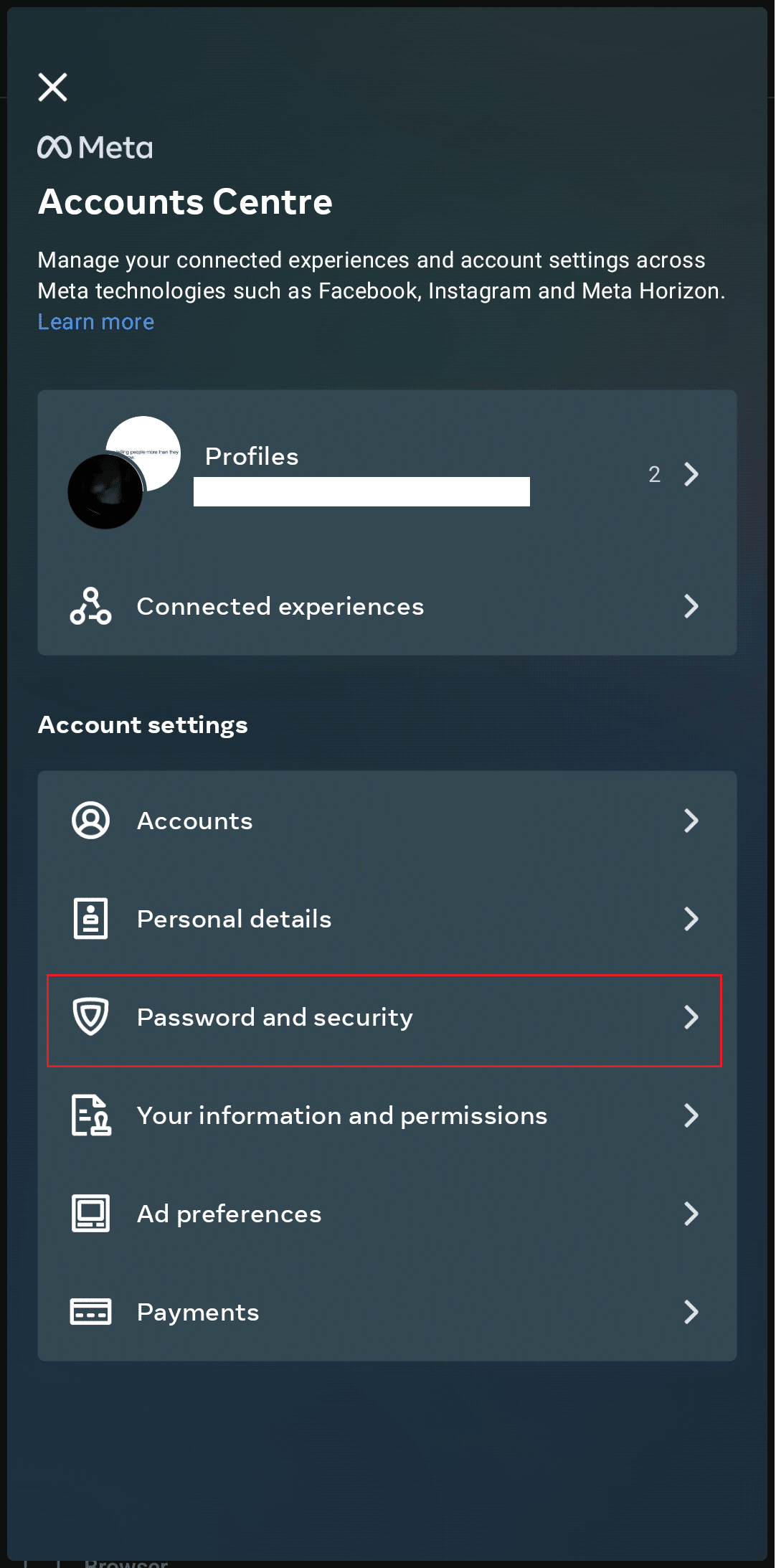 Hit Password and security option under Account settings. How to Fix Facebook Messenger Switch Account Problem