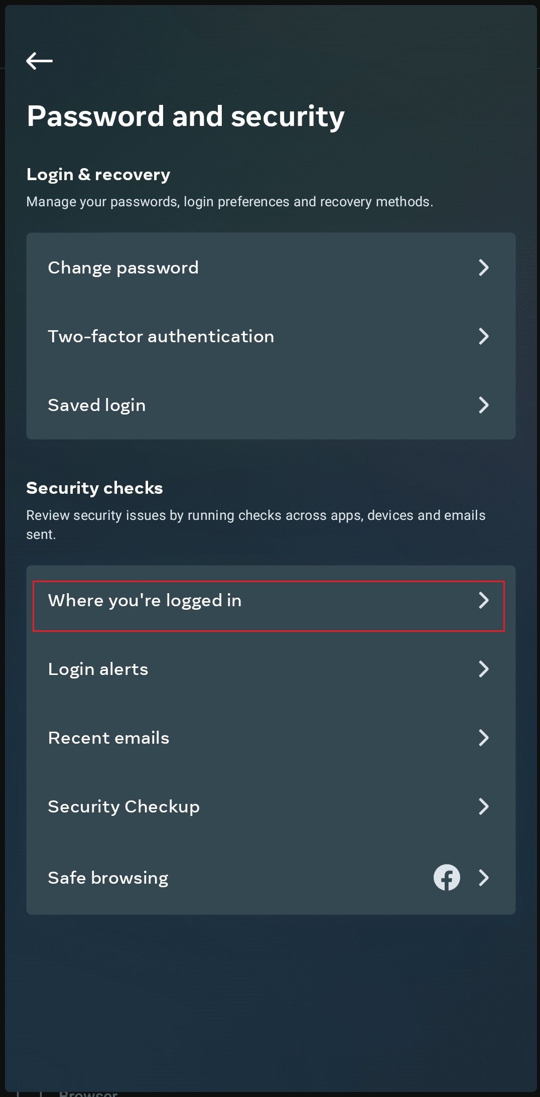 tap on Where you’re logged in option