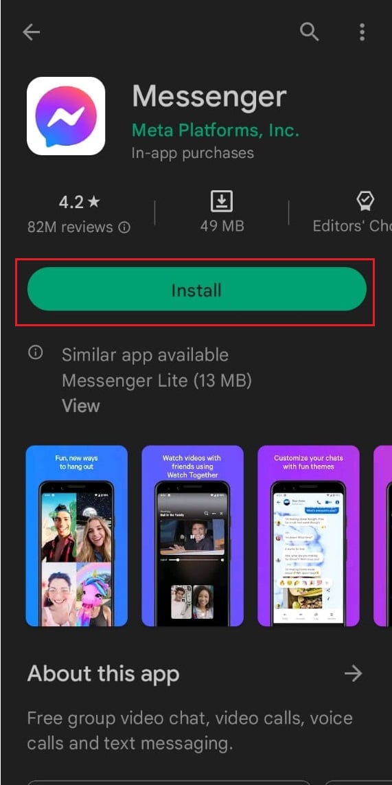 install Facebook Messenger Android play store