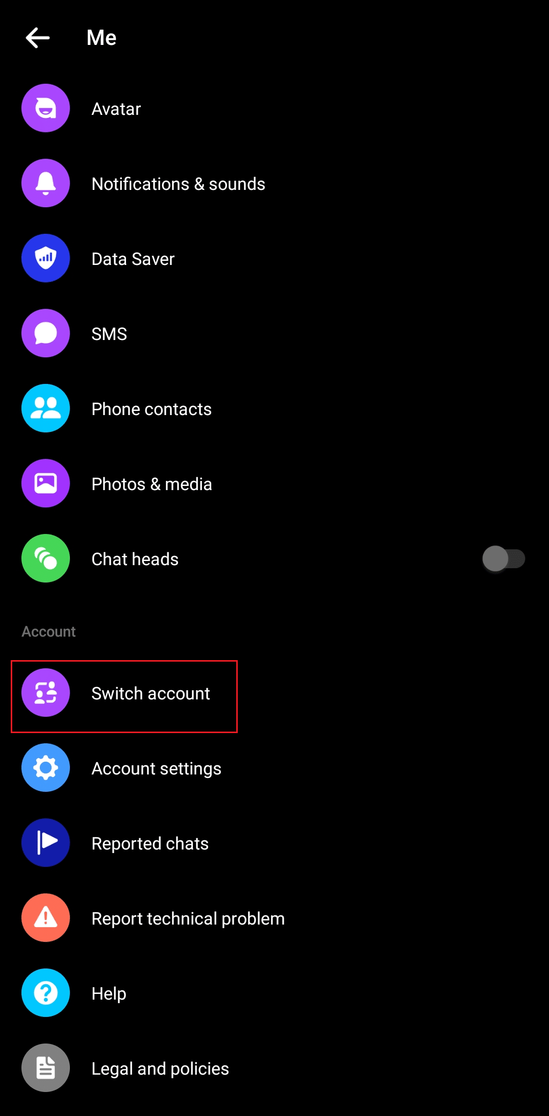 Scroll down to navigate and tap on Switch account. How to Fix Facebook Messenger Switch Account Problem
