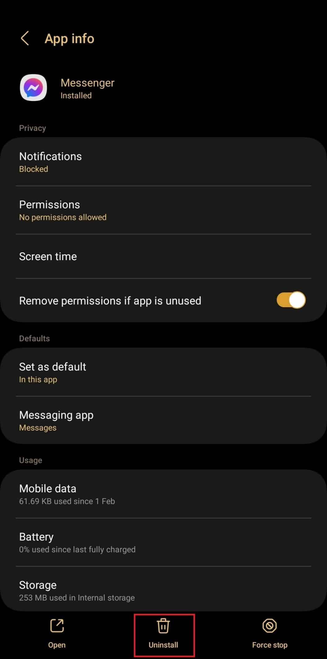 Tap on Uninstall