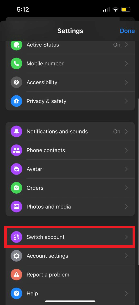 Tap Switch Account. How to Fix Facebook Messenger Switch Account Problem