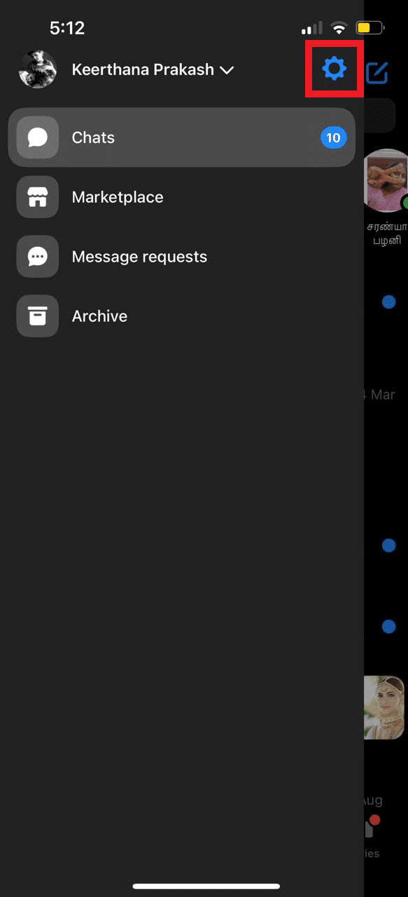 Tap on the Gear icon. How to Fix Facebook Messenger Switch Account Problem