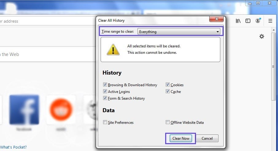 clear firefox cache