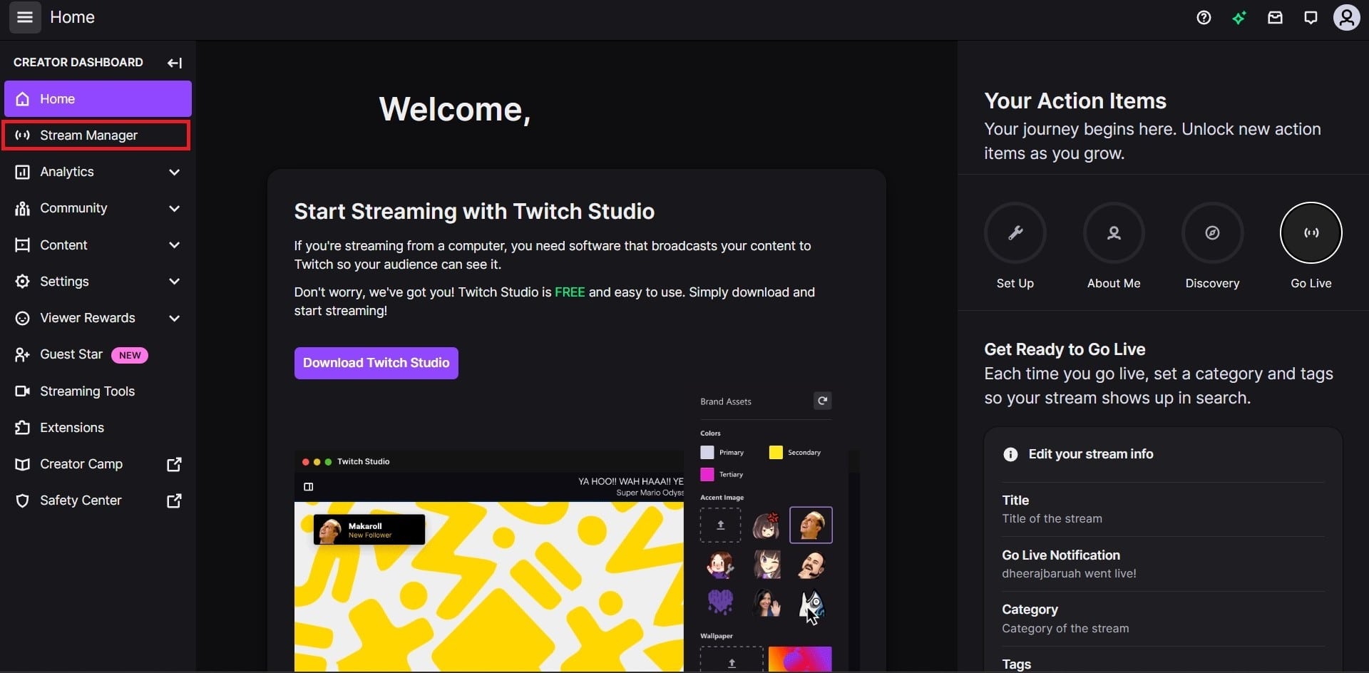 Click on the Stream Manager in the left menu.