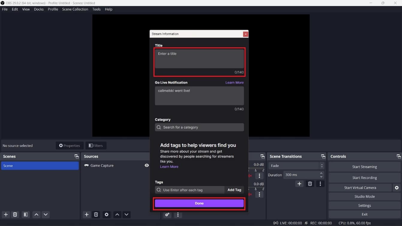 Type your desired title in the title box and click on Done.