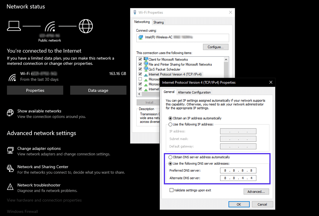 Settings custom DNS servers in Windows 10