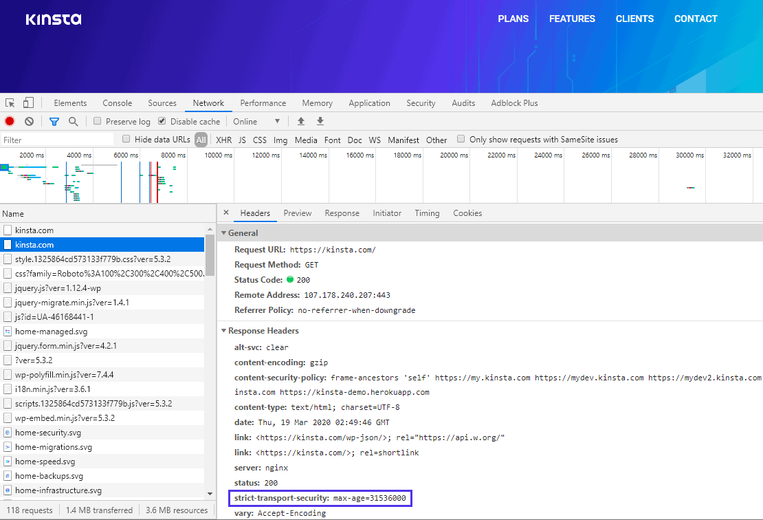 Verifying the HSTS response header on the second request