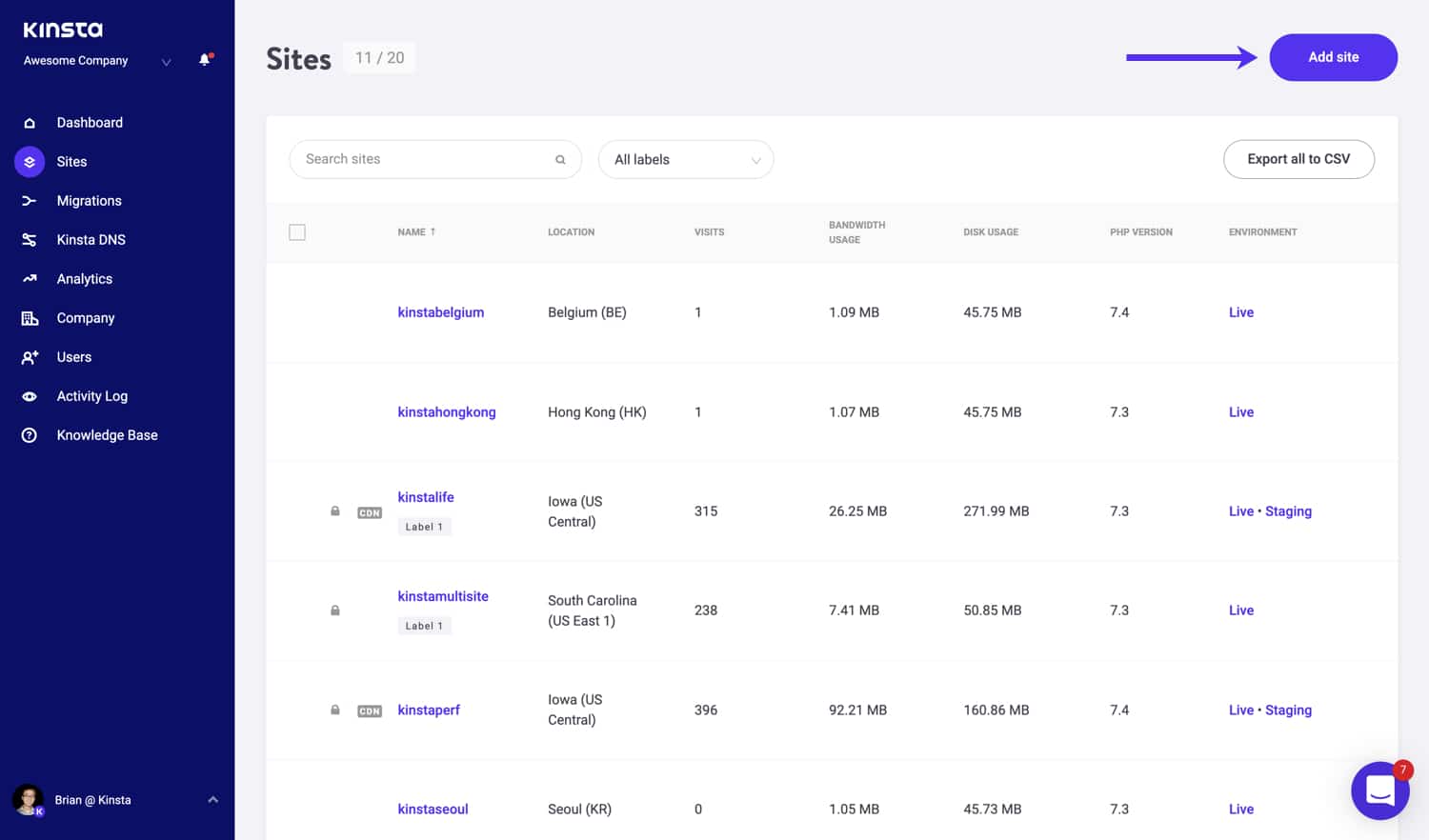 Create a new WordPress site at Kinsta.